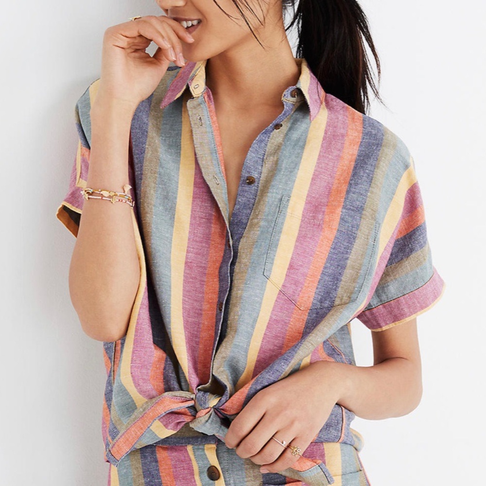 MADEWELL - SHORT-SLEEVE TIE-FRONT SHIRT IN RAINBOW